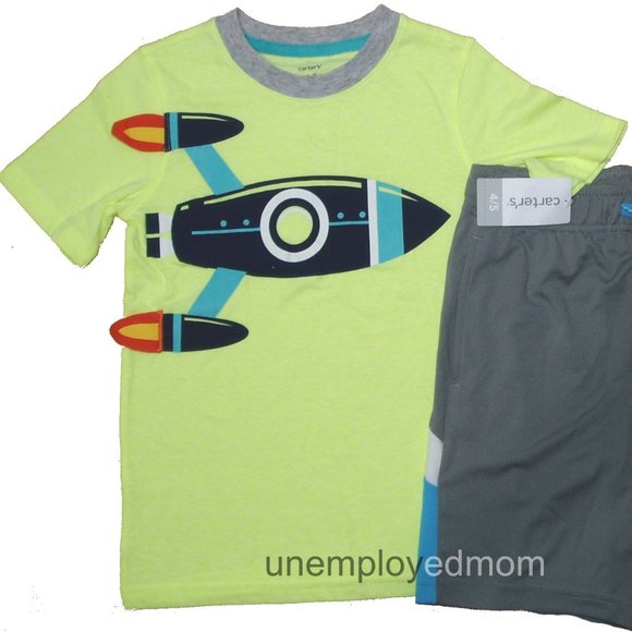 Rocket Spaceship Tee Shorts Oufit Boys Top Shirt 2 pc Set Pant BTS - Picture 2 of 6